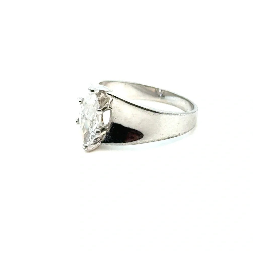Silver Tone Marquise-Cut Clear Stone Ring - White‎